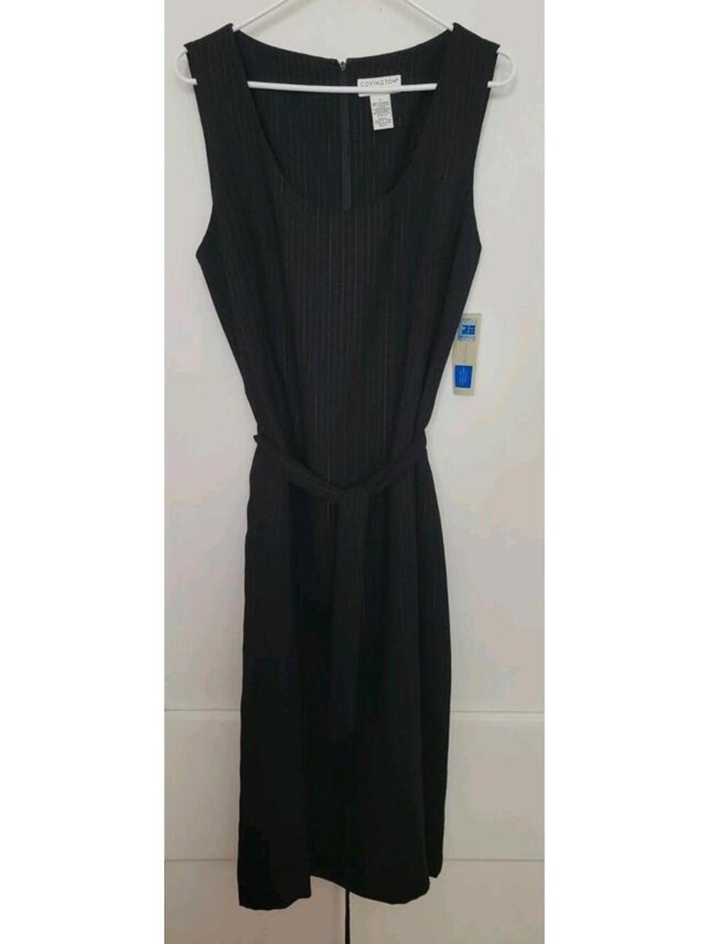 Covington Belted Dress Black Red Stripe Office Work Career Midi Women sz 14 NWT